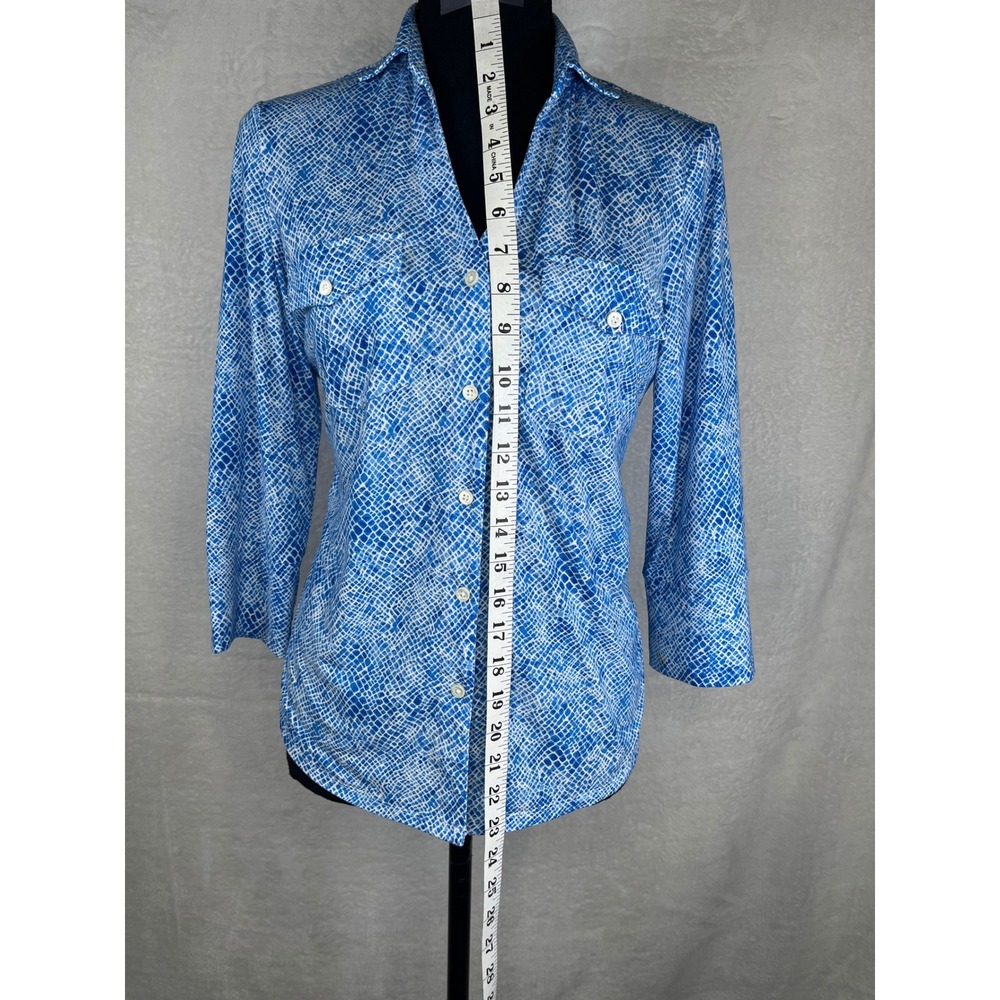J McLaughlin Blue White Abstract Print Button Down Shirt Top Women's Size Small - Picture 3 of 8